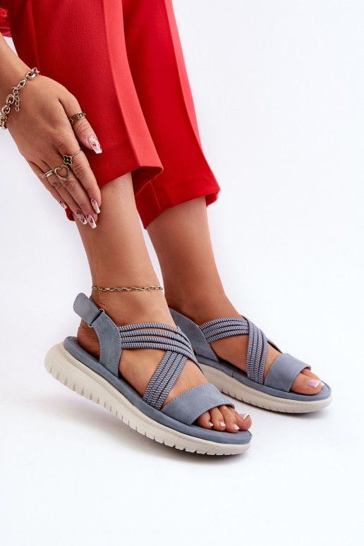 Sandales confortables à fermetures adhésives de couleur bleue Ceclea