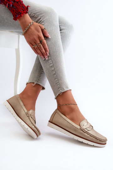 mocassins pour femmes en éco-cuir de couleur dorée Nestalia 2