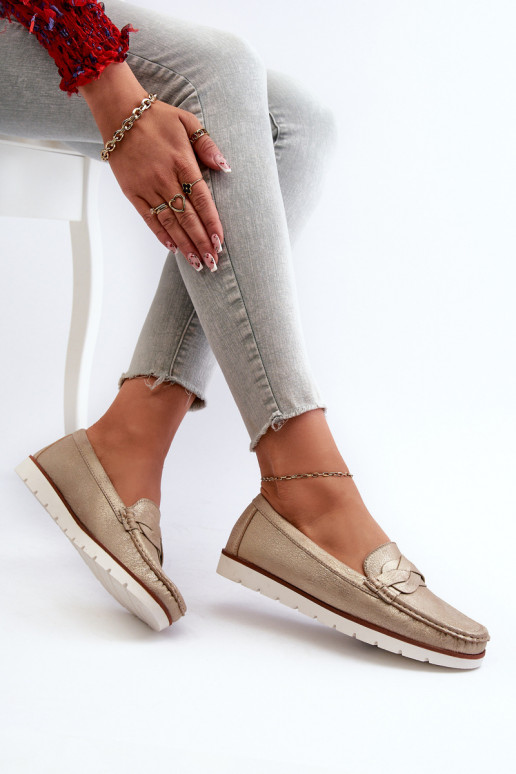 mocassins pour femmes en éco-cuir de couleur dorée Nestalia