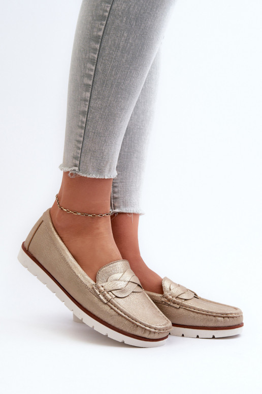 mocassins pour femmes en éco-cuir de couleur dorée Nestalia