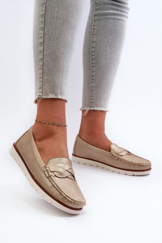 mocassins pour femmes en éco-cuir de couleur dorée Nestalia