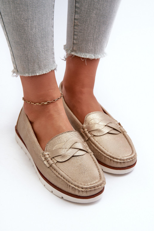 mocassins pour femmes en éco-cuir de couleur dorée Nestalia
