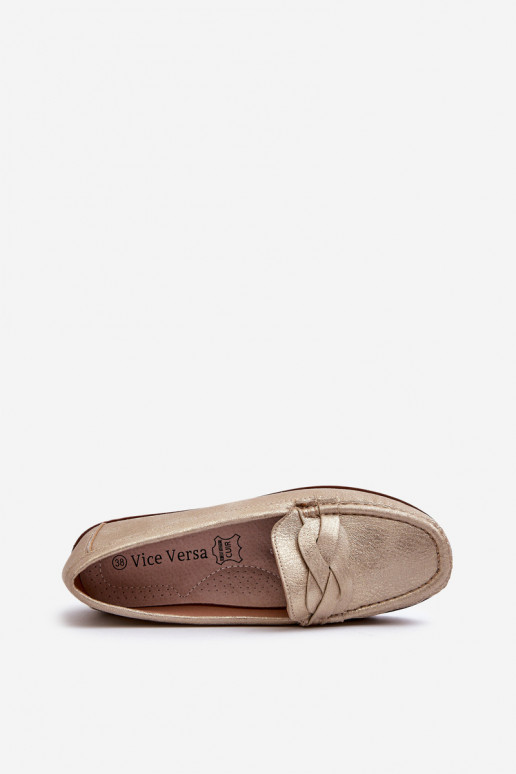 mocassins pour femmes en éco-cuir de couleur dorée Nestalia