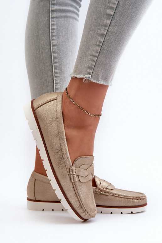mocassins pour femmes en éco-cuir de couleur dorée Nestalia