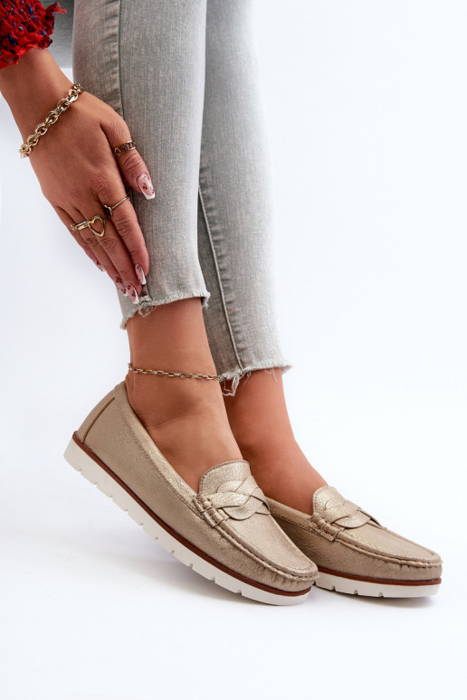 mocassins pour femmes en éco-cuir de couleur dorée Nestalia