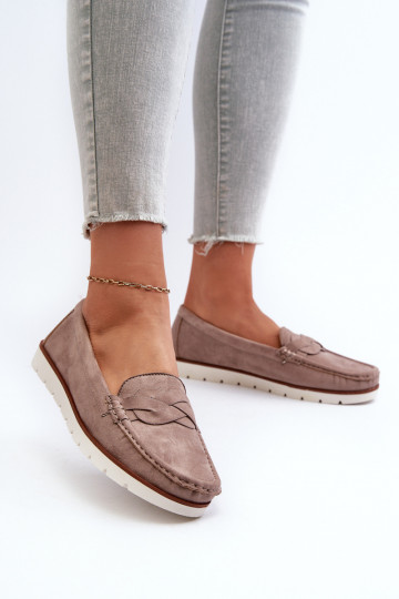 Mocassins femme suède bio, beige foncé Nestalia