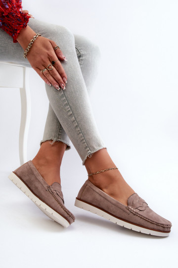 Mocassins femme suède bio, beige foncé Nestalia 2