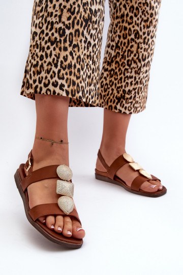 Sandales plates pour femme avec de beaux détails Sergio Leone SK072H couleur marron