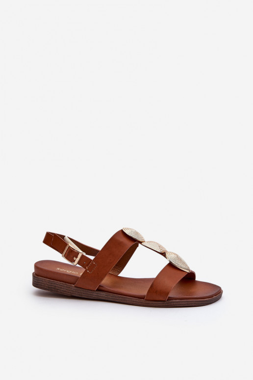 Sandales plates pour femme avec de beaux détails Sergio Leone SK072H couleur marron