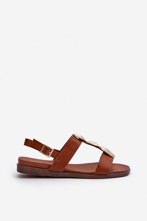 Sandales plates pour femme avec de beaux détails Sergio Leone SK072H couleur marron
