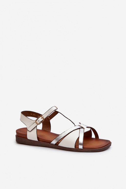 Sandales plates pour femmes en cuir écologique Sergio Leone SK071H couleur blanc