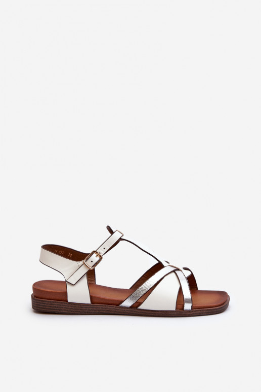 Sandales plates pour femmes en cuir écologique Sergio Leone SK071H couleur blanc