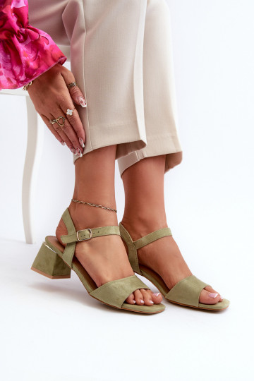 Sandales vertes en daim synthétique à talons bloc pour femmes Leiša 2