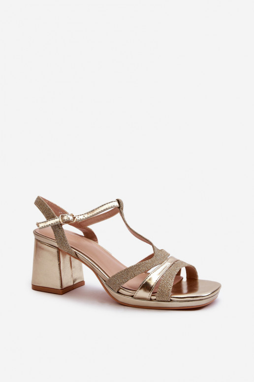 Sandales à talons hauts pour femmes en éco-cuir de couleur dorée Lyana