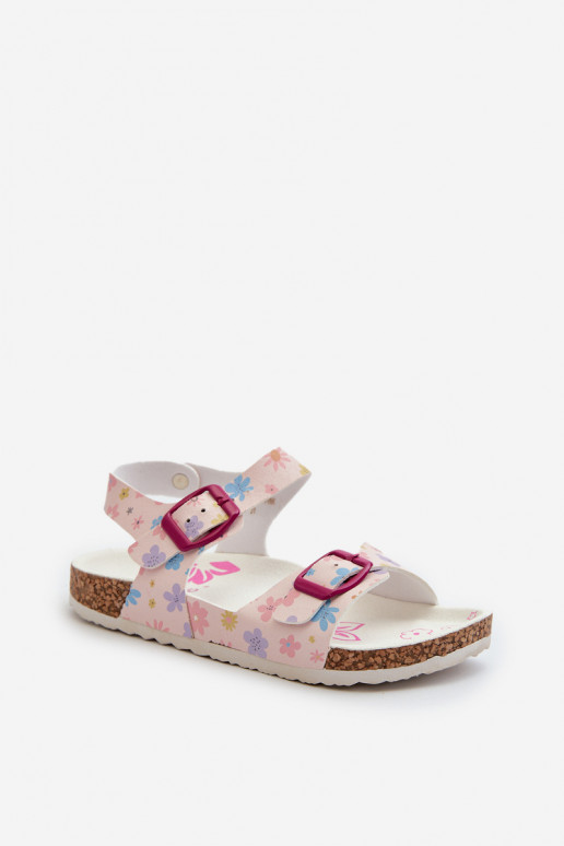 sandales Enfants avec fleurs avec boucles de couleur rose Memoria sandales Enfants avec fleurs avec boucles de couleur rose Memoria