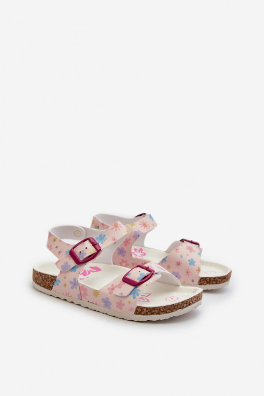 sandales Enfants avec fleurs avec boucles de couleur rose Memoria sandales Enfants avec fleurs avec boucles de couleur rose Memoria