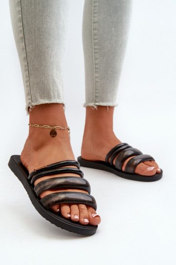 Pantoufles plates en caoutchouc pour femmes 26727 Ipanema Puffer Tiras Fem couleur noir