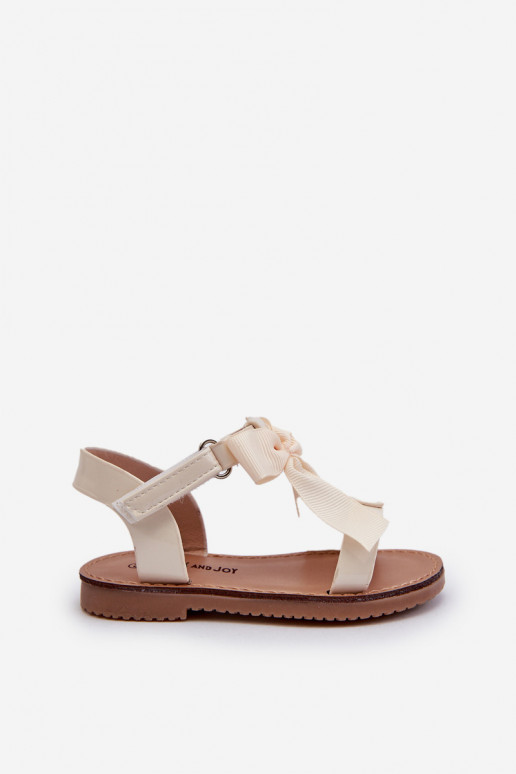 Sandales en cuir verni Joratia pour enfants avec rubans et fermetures adhésives en ivoire