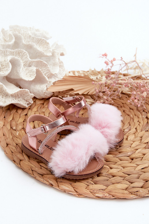 sandales Enfants avec attaches adhésives avec fourrure rose Rosavere
