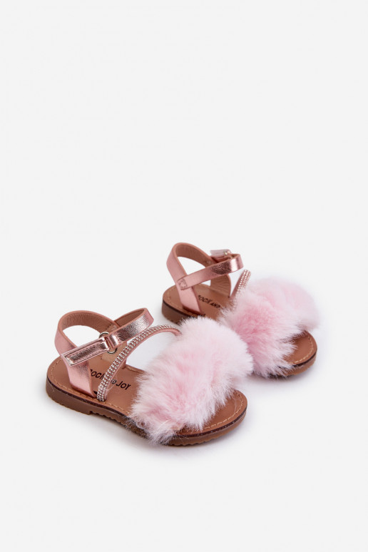 sandales Enfants avec attaches adhésives avec fourrure rose Rosavere