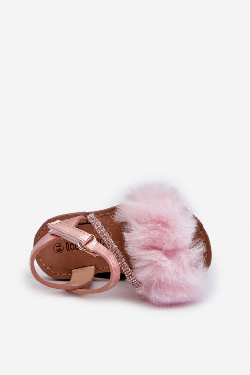 sandales Enfants avec attaches adhésives avec fourrure rose Rosavere