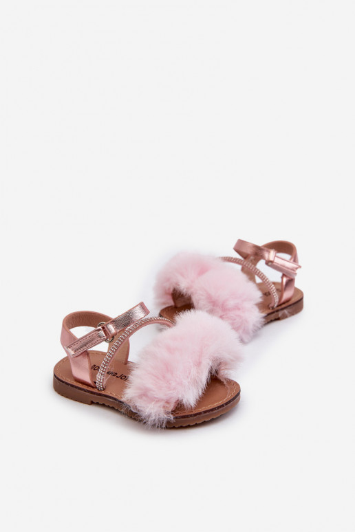 sandales Enfants avec attaches adhésives avec fourrure rose Rosavere