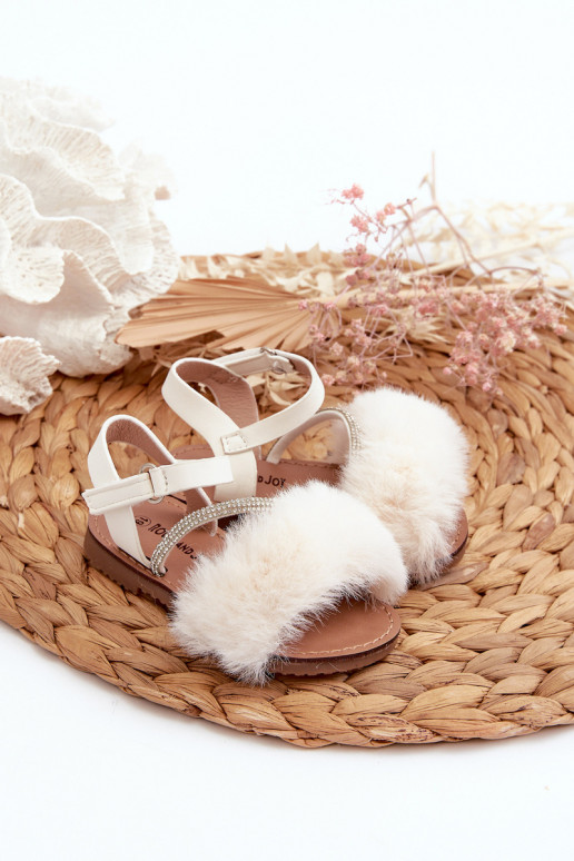 sandales Enfants avec attaches adhésives avec fourrure de couleur blanc Rosavere