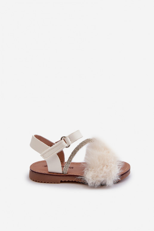 sandales Enfants avec attaches adhésives avec fourrure de couleur blanc Rosavere