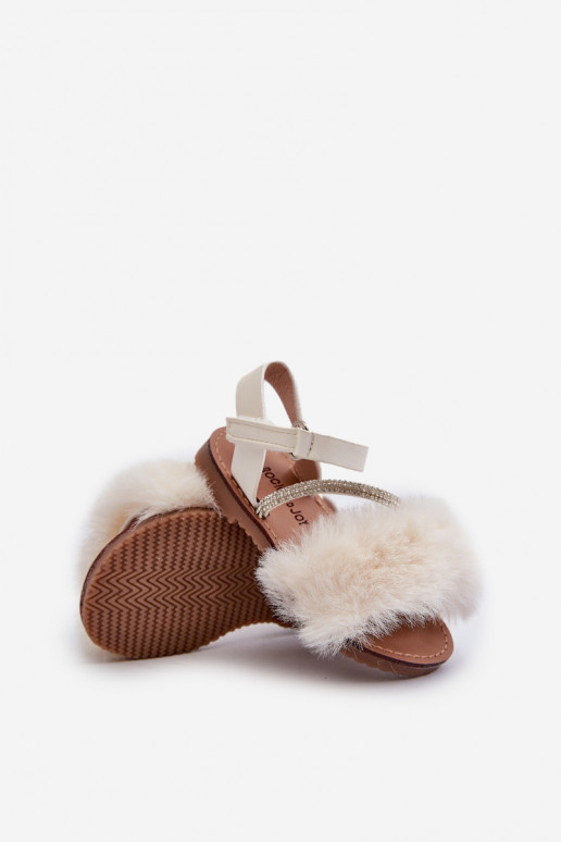 sandales Enfants avec attaches adhésives avec fourrure de couleur blanc Rosavere