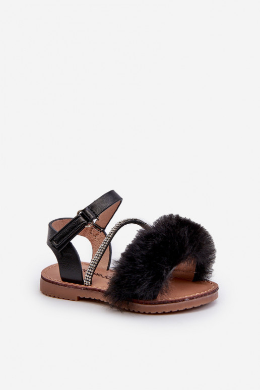 sandales Enfants avec attaches adhésives avec fourrure couleur noir Rosavere