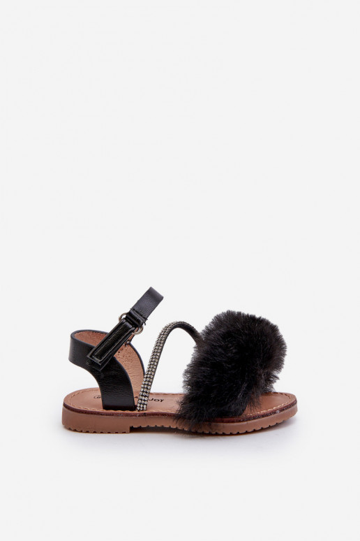 sandales Enfants avec attaches adhésives avec fourrure couleur noir Rosavere