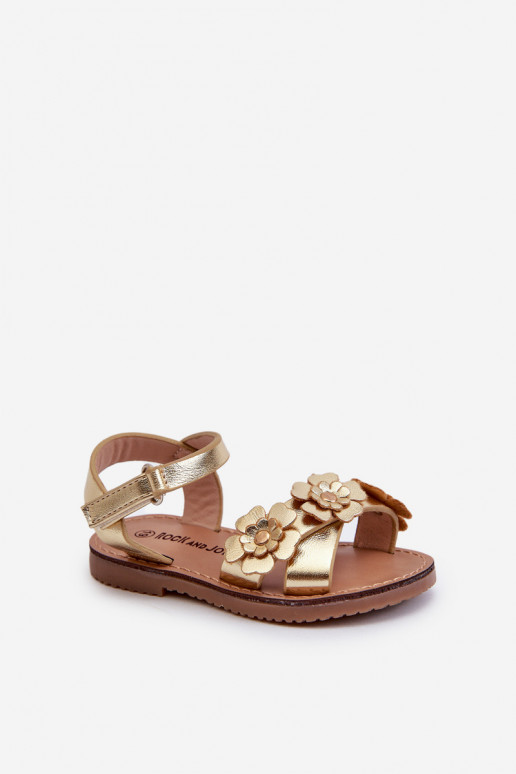 Sandales pour enfants Ozdobione à motifs floraux avec attaches adhésives couleur or Fagossa