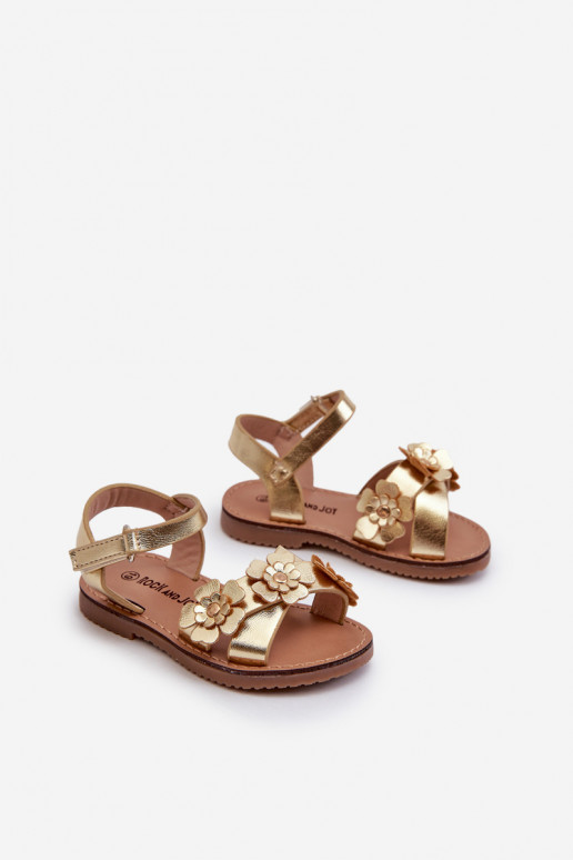 Sandales pour enfants Ozdobione à motifs floraux avec attaches adhésives couleur or Fagossa