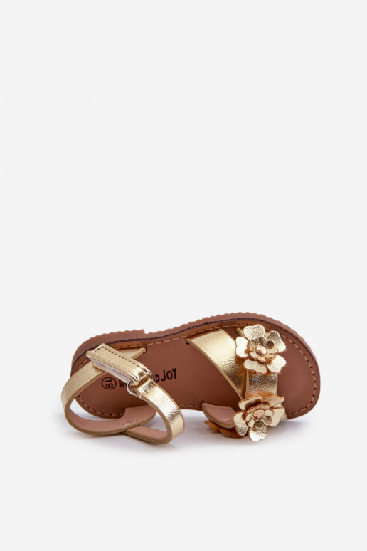 Sandales pour enfants Ozdobione à motifs floraux avec attaches adhésives couleur or Fagossa