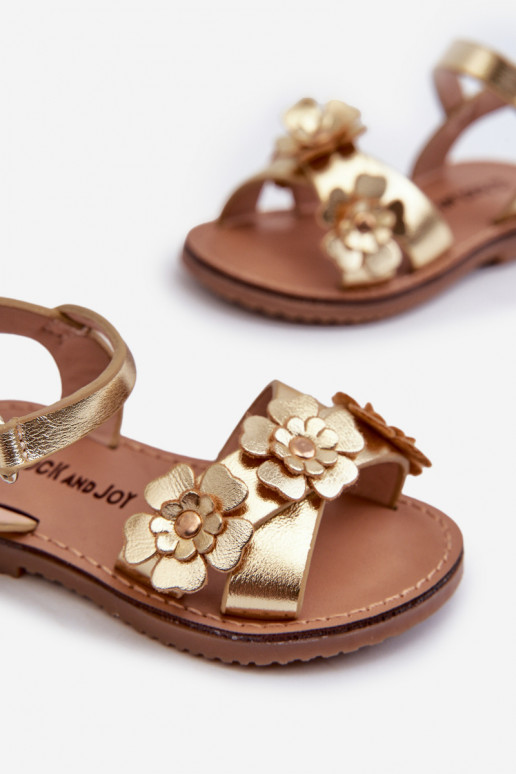 Sandales pour enfants Ozdobione à motifs floraux avec attaches adhésives couleur or Fagossa