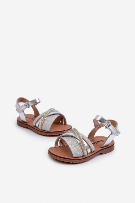 avec brillance Sandales enfant à fermetures adhésives, couleur argent Delphina