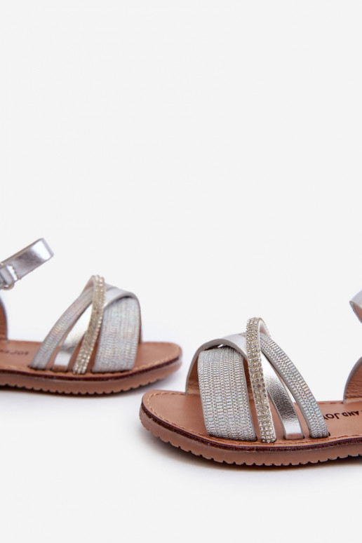 avec brillance Sandales enfant à fermetures adhésives, couleur argent Delphina