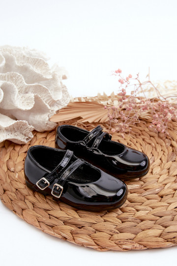 ballerines effet vernis Enfant à bretelles noir Margenis