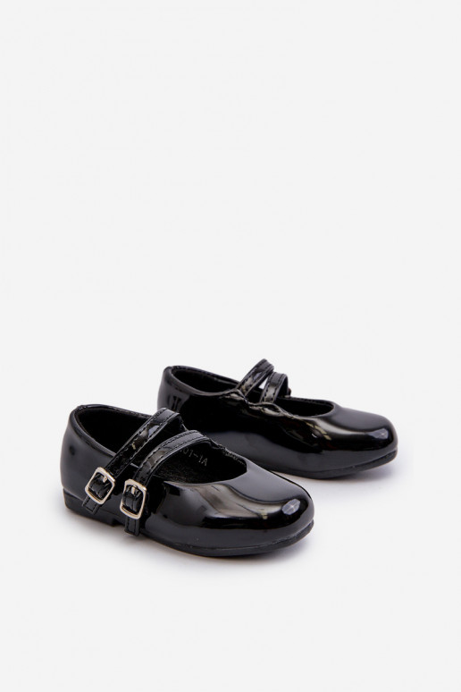 ballerines effet vernis Enfant à bretelles noir Margenis