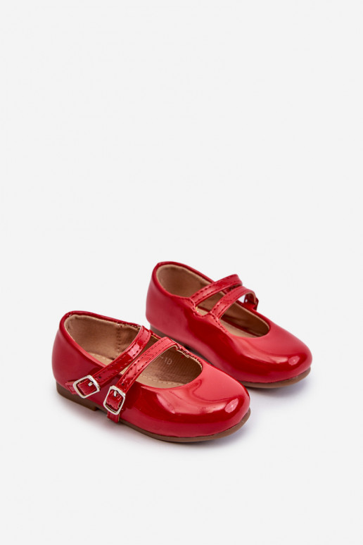 ballerines effet vernis Enfant à bretelles couleur rouge Margenis