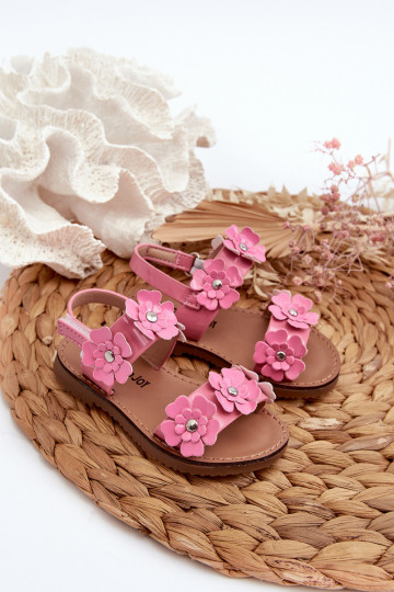Sandales laquées Enfant Ozdobione à motifs floraux rose Tinette