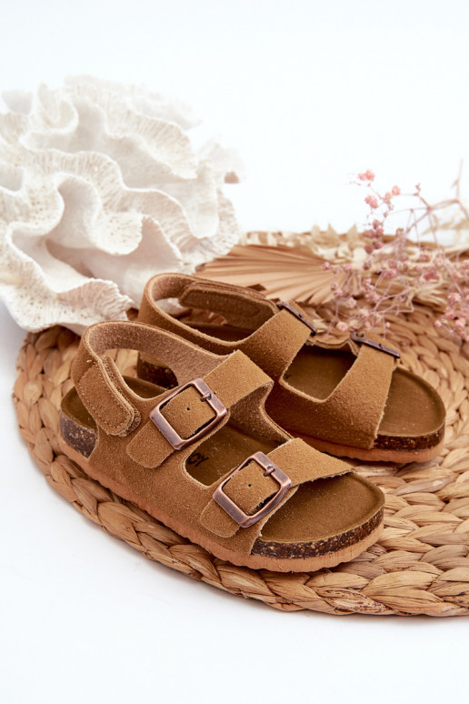 sandales Plateforme enfant avec attaches adhésives couleur marron Rorria