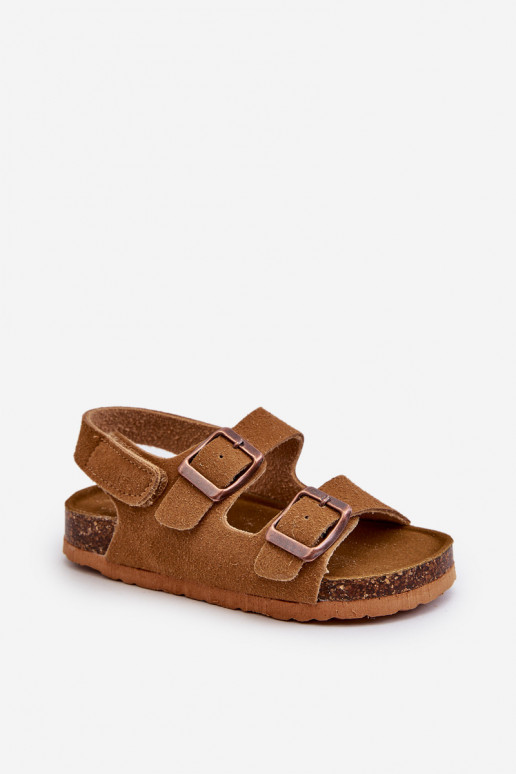 sandales Plateforme enfant avec attaches adhésives couleur marron Rorria