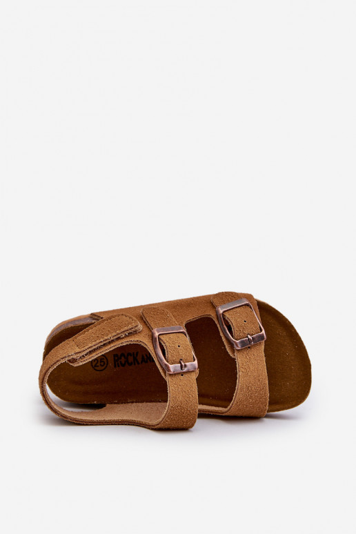 sandales Plateforme enfant avec attaches adhésives couleur marron Rorria