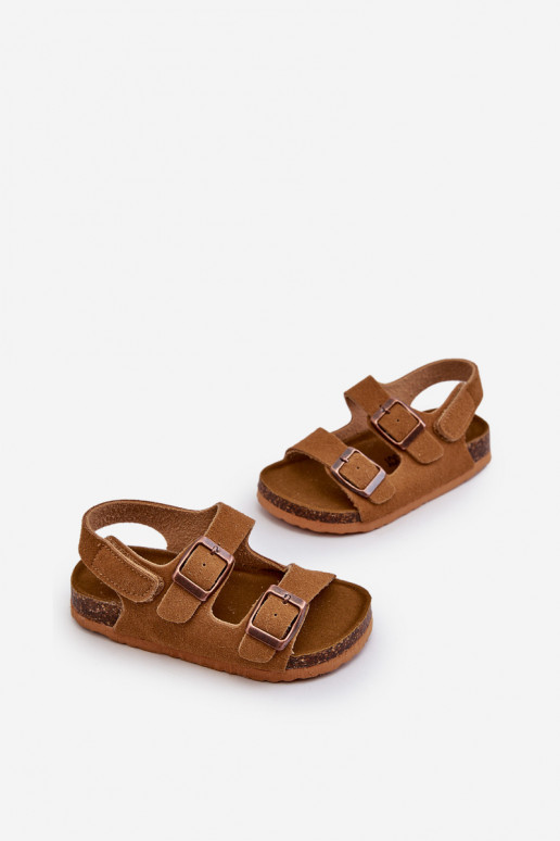 sandales Plateforme enfant avec attaches adhésives couleur marron Rorria