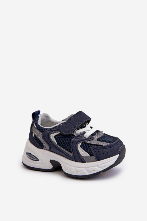 Chaussures de sport pour enfants, modèle baskets avec attaches adhésives de couleur bleu foncé Rulagia