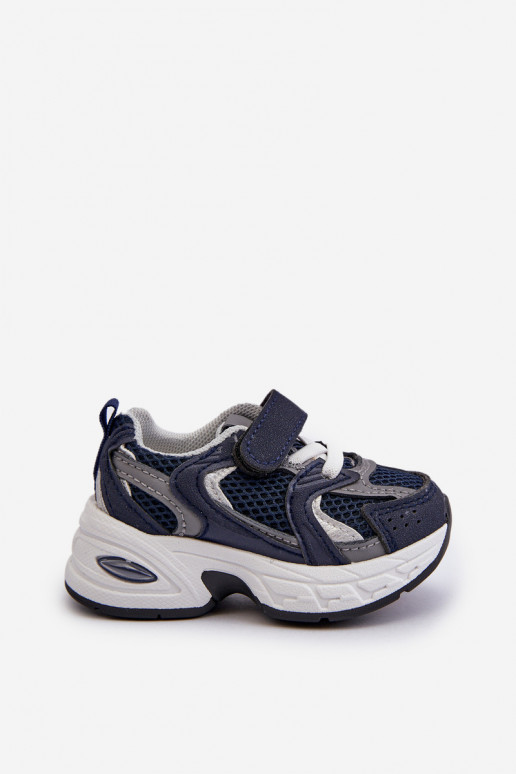 Chaussures de sport pour enfants, modèle baskets avec attaches adhésives de couleur bleu foncé Rulagia