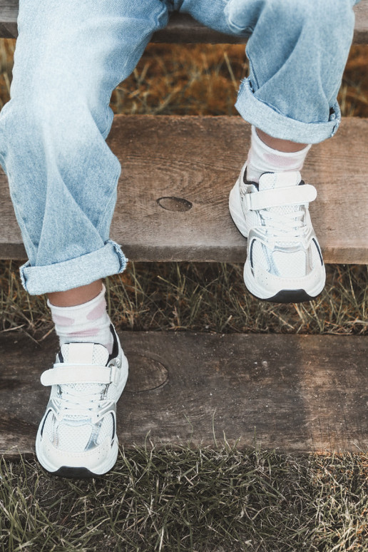 Chaussures de sport enfant modèle baskets chaussures à attaches adhésives couleur blanc-noir Ephona