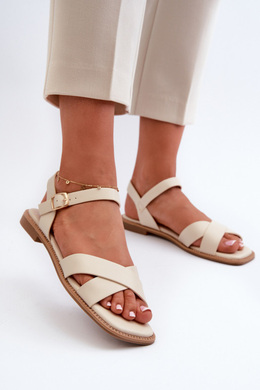 Sandales plates pour femmes en cuir écologique S.Barski KV27-003 couleur beige Sandales plates pour femmes en cuir écologique S.Barski KV27-003 couleur beige