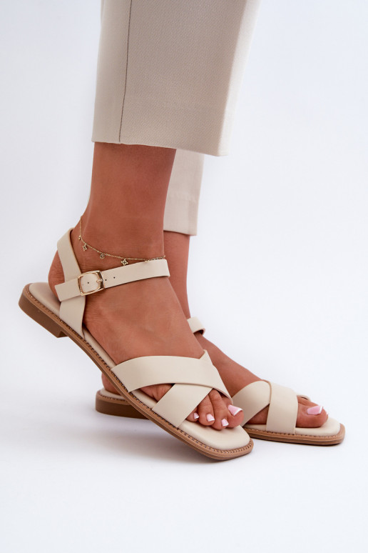 Sandales plates pour femmes en cuir écologique S.Barski KV27-003 couleur beige Sandales plates pour femmes en cuir écologique S.Barski KV27-003 couleur beige